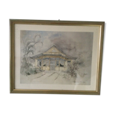 Framed watercolour by F. Hennequet - Reunion Island 1979
