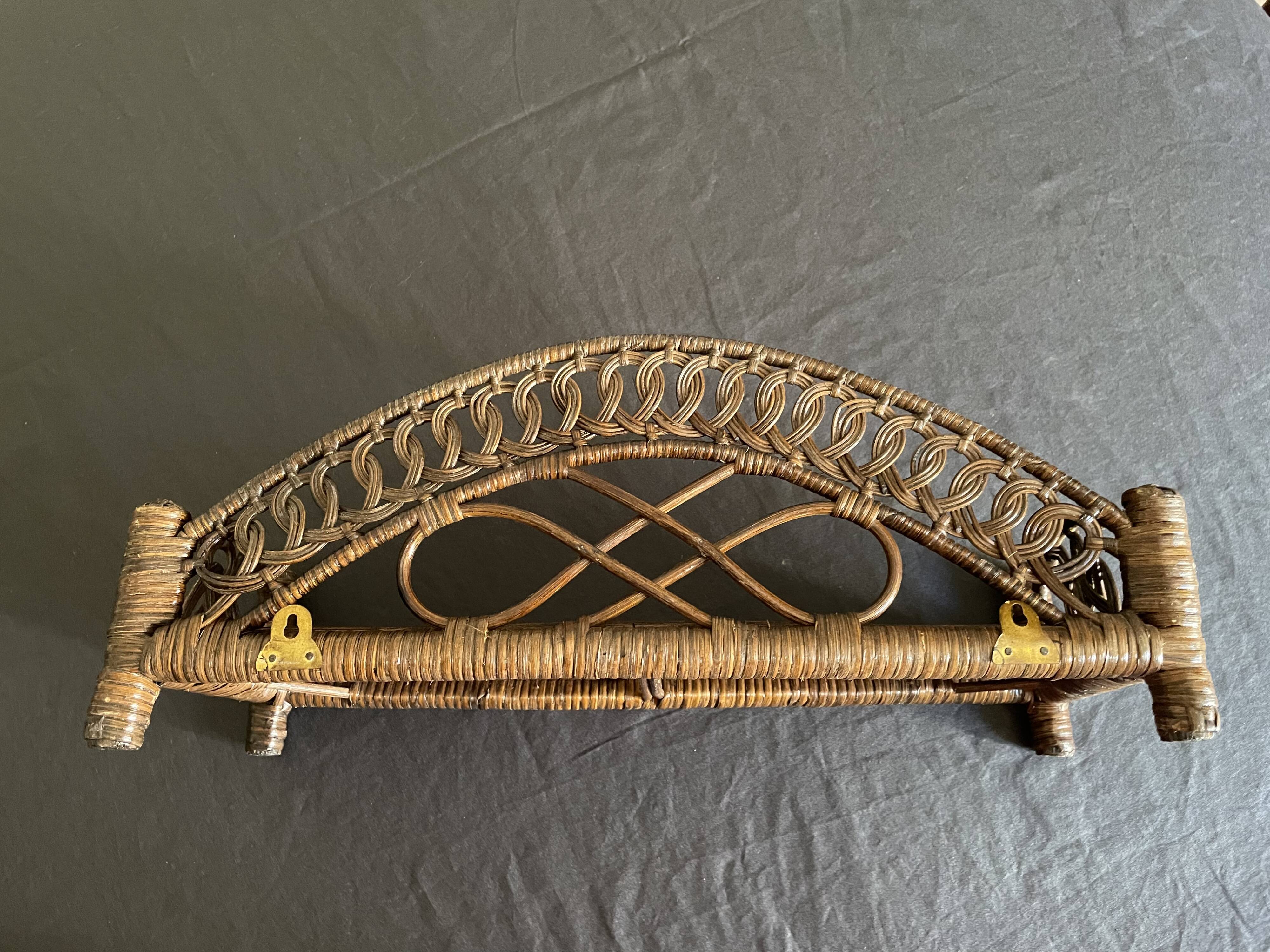 Brown rattan wall shelf