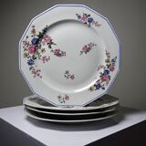 4 flat plates by Bernardaud, Limoges porcelain, floral decoration from the 1920s to 1950s.