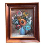 Huile sur toile encadrée - bouquet