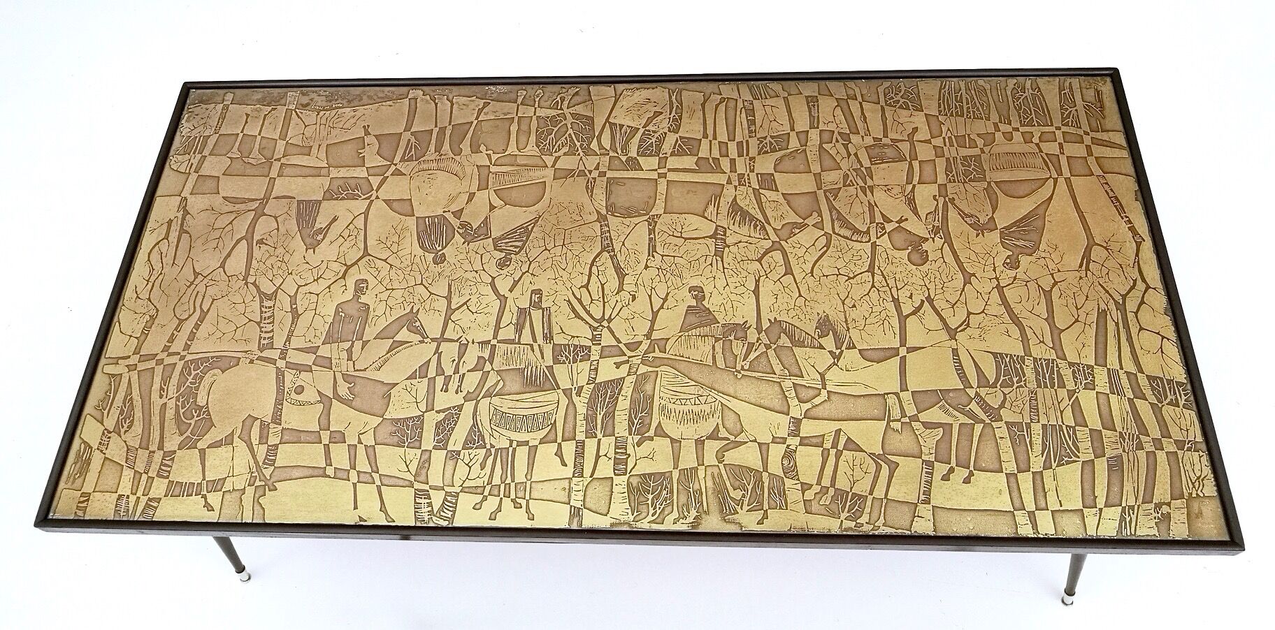 Elegant Rectangular Vintage Etched Brass Coffee Table by G. Urs, Italy