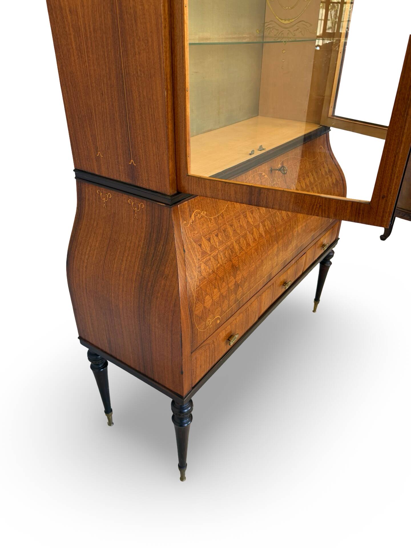Secretary credenza in marquetry in the Italian Louis XV style from the mid-century, 1960.