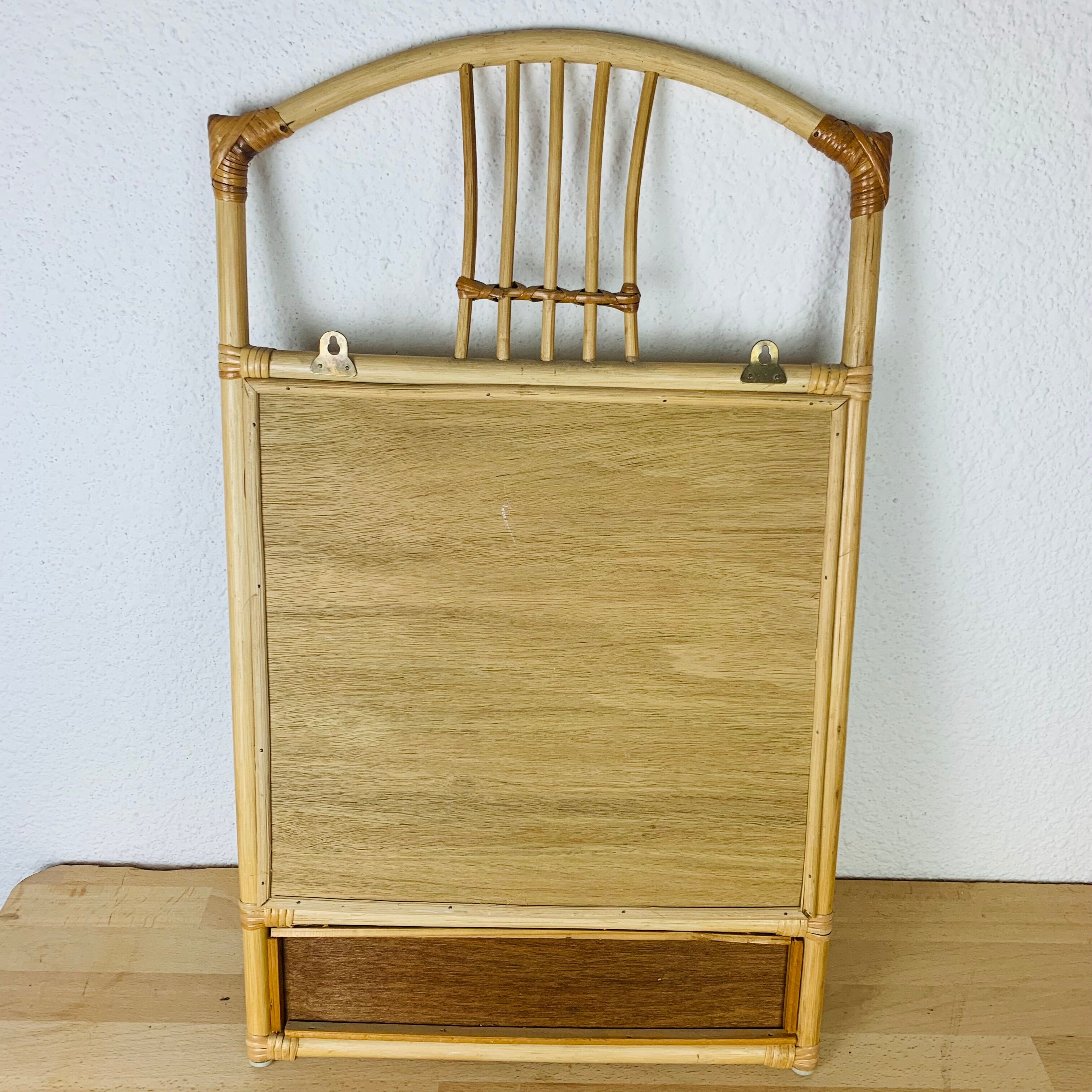 Miroir rotin avec tablette vintage années 60