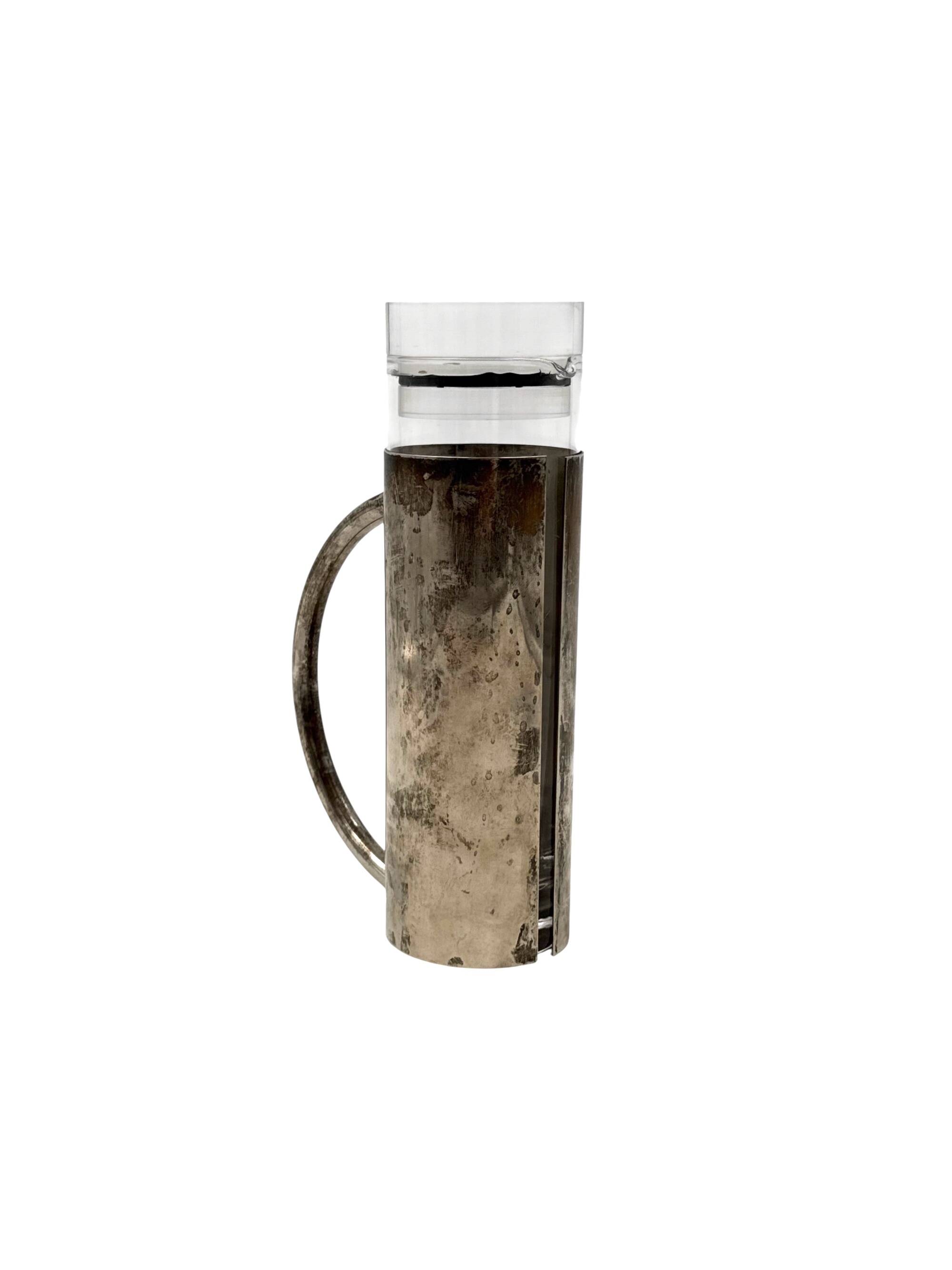 Modern silverplated and glass cruet mod. Oilvine, Lino Sabattini Italy 1970