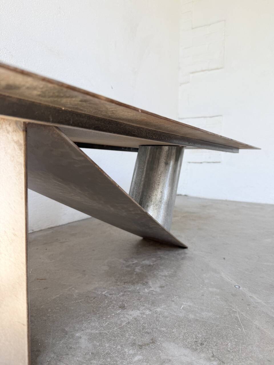 Handcrafted metal coffee table from the 1970s