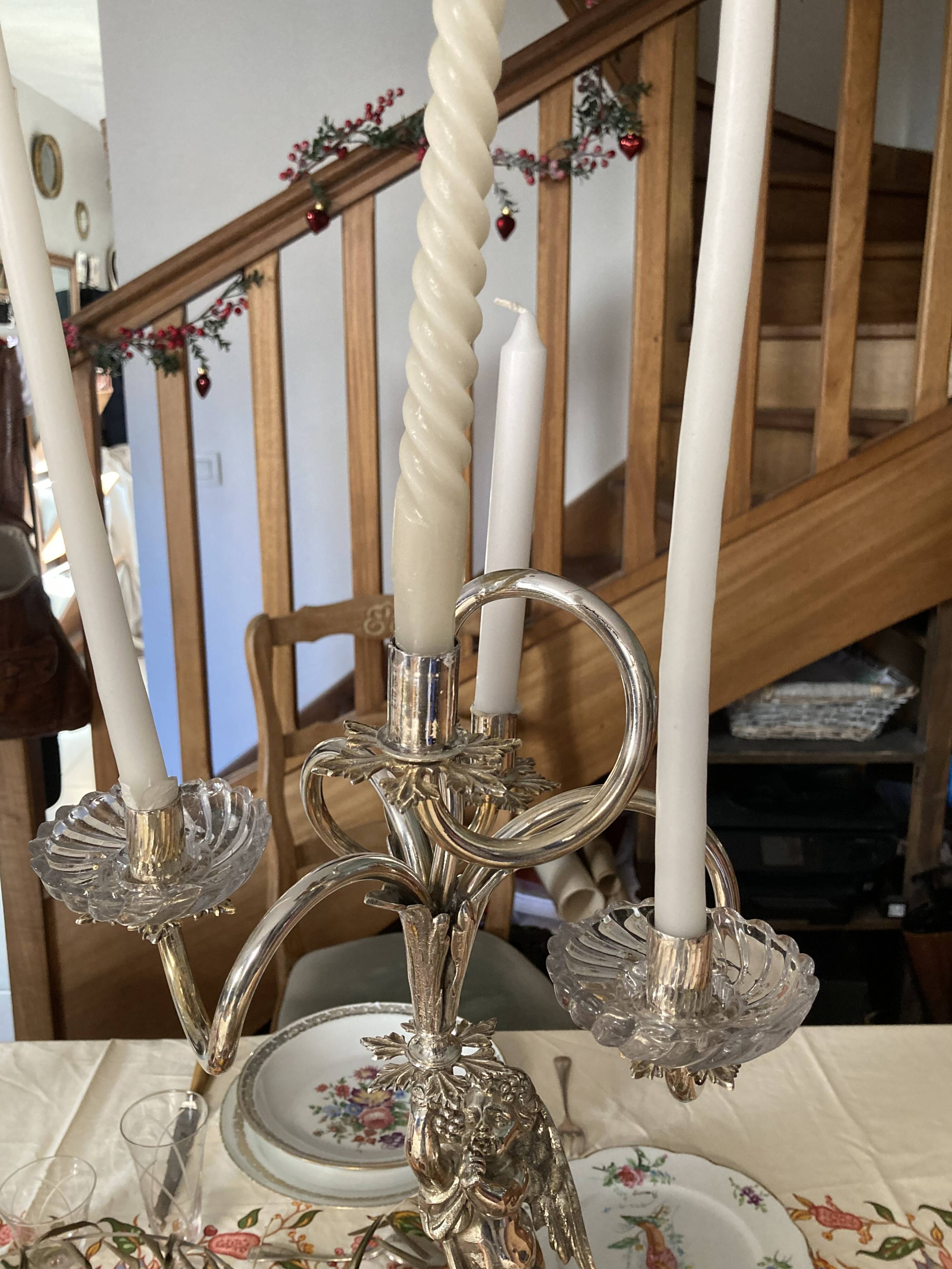 Putti candelabra 4 candles louis xvi style design pieces late 20th century. signed