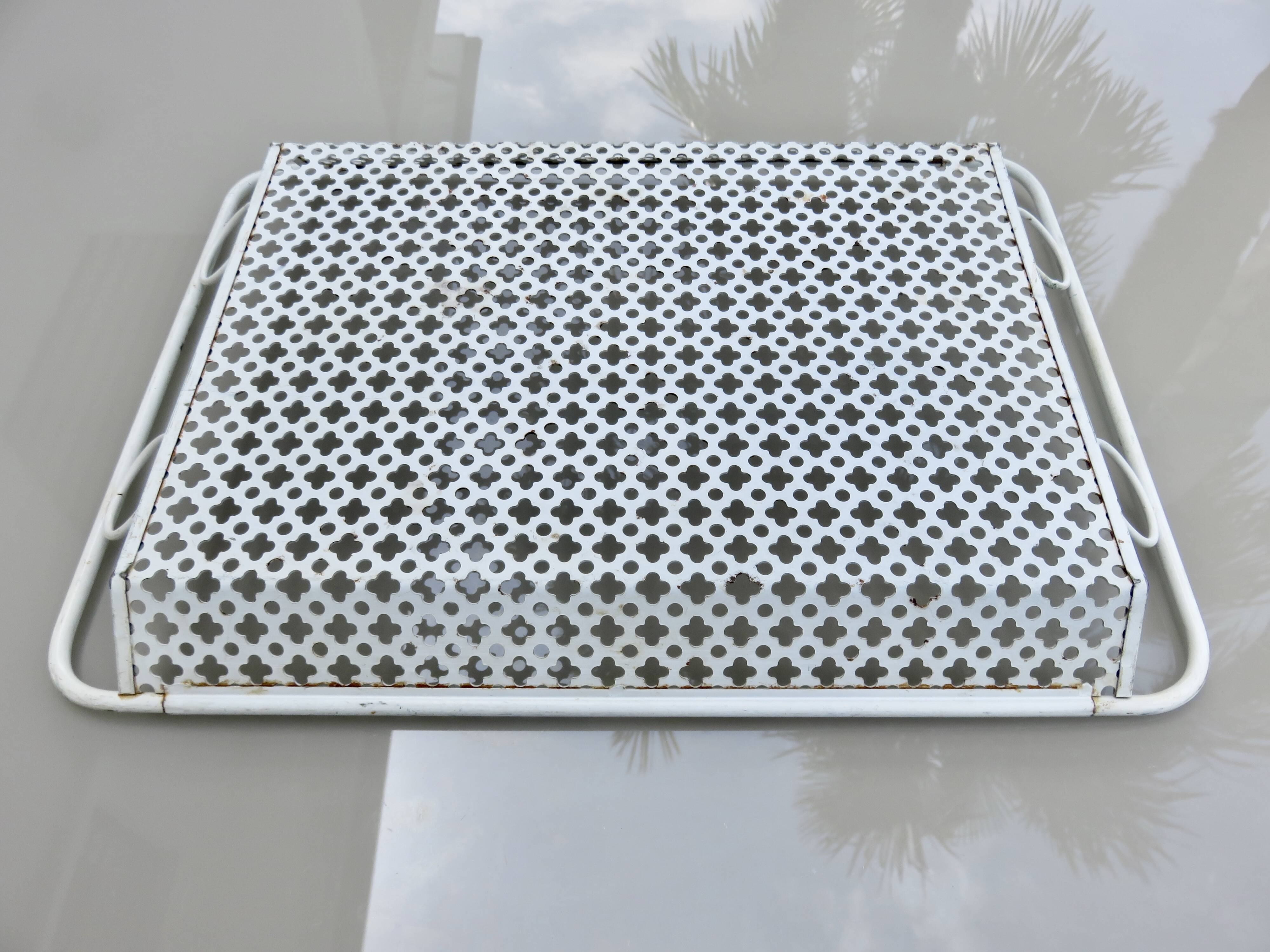 Mathieu Mategot perforated metal plateau, white clover, from the 1950s or 1960s.