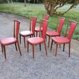Set of 6 chairs from the 60s in red moleskine