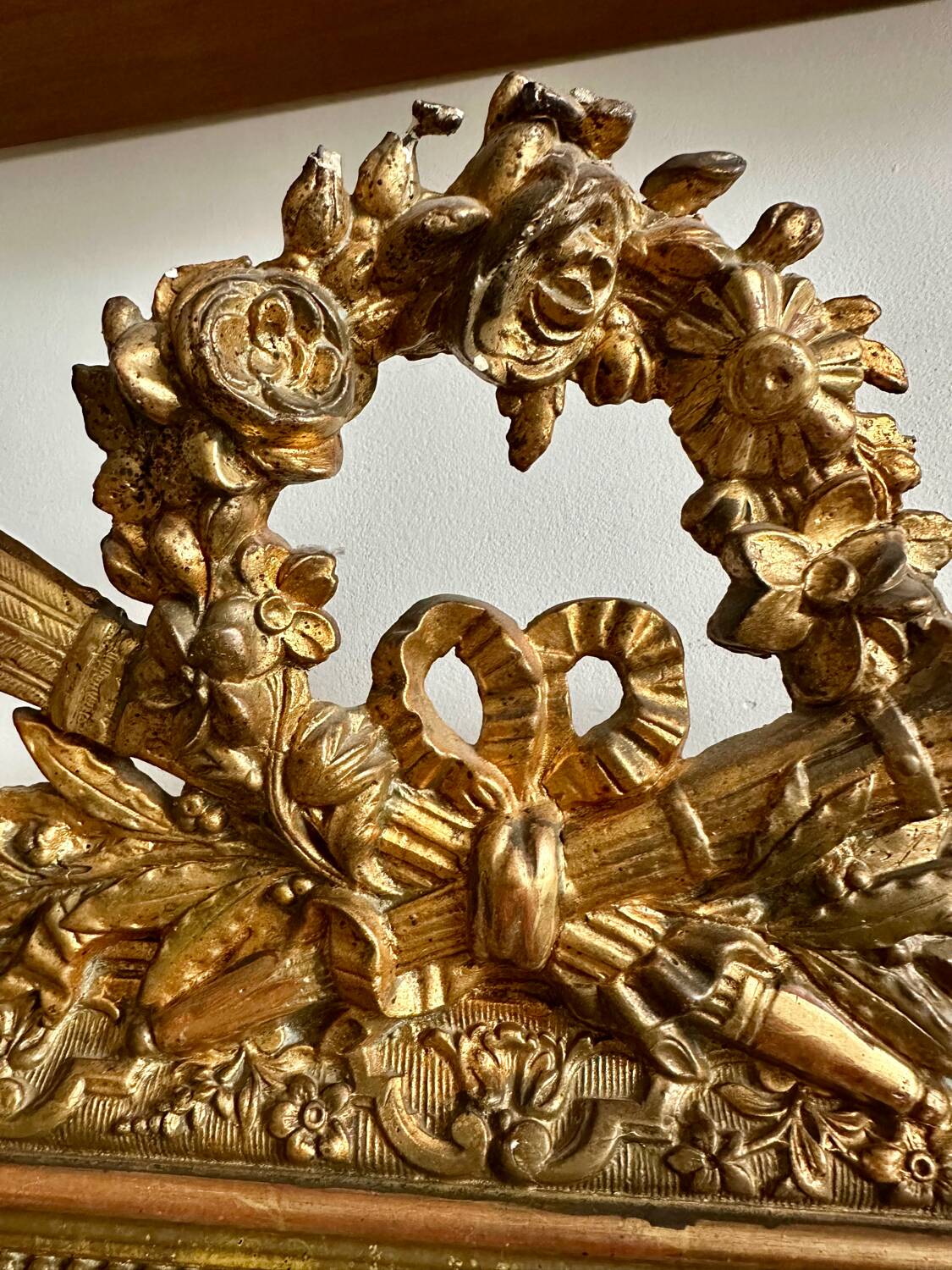 Antique gilded wood fireplace trumeau mirror 125x80