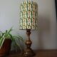 vintage turned wood lamp, seventies graphic lampshade