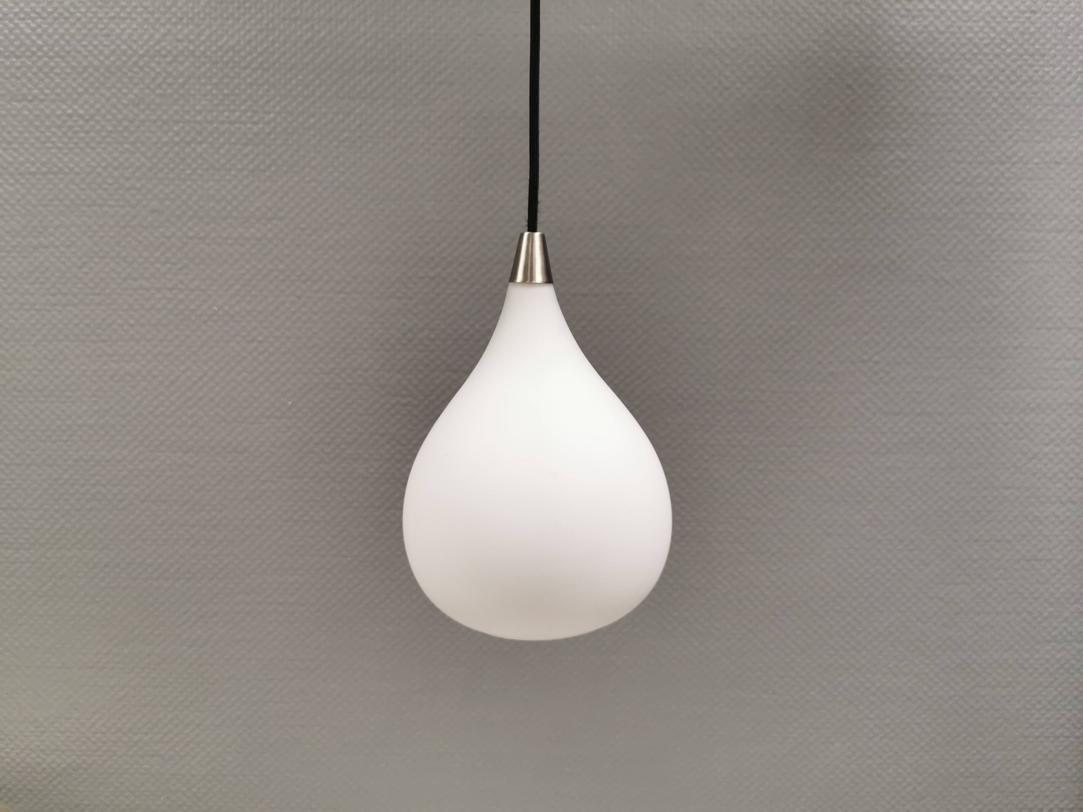Drop-shaped hanging lamp in white opal glass, by danish El-Light, 1990s