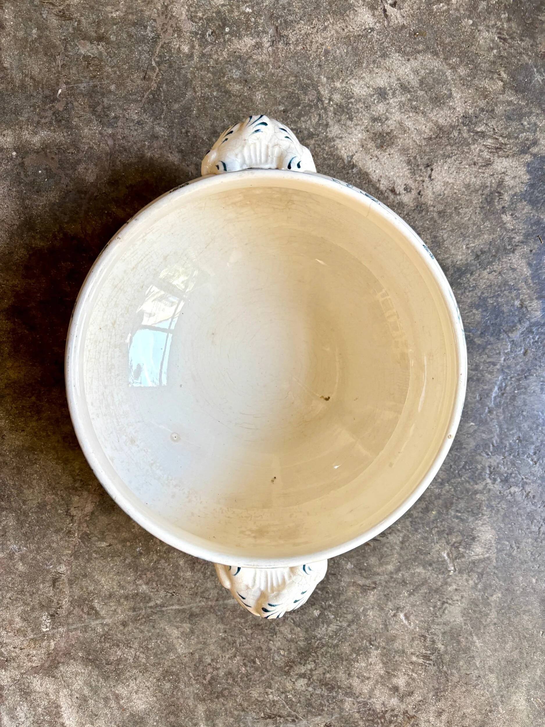 Salad bowl, soup tureen E. Bourgeois in blue ironstone