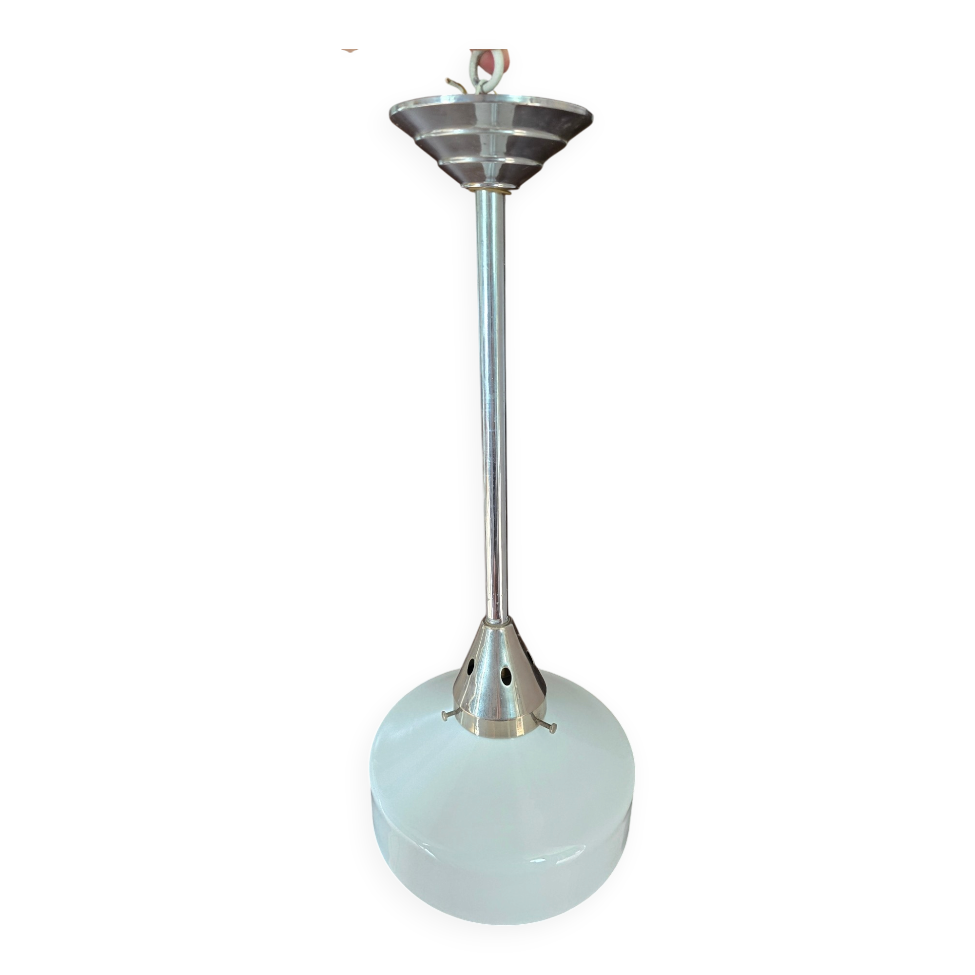 Metal tubular suspension rod and white opal.