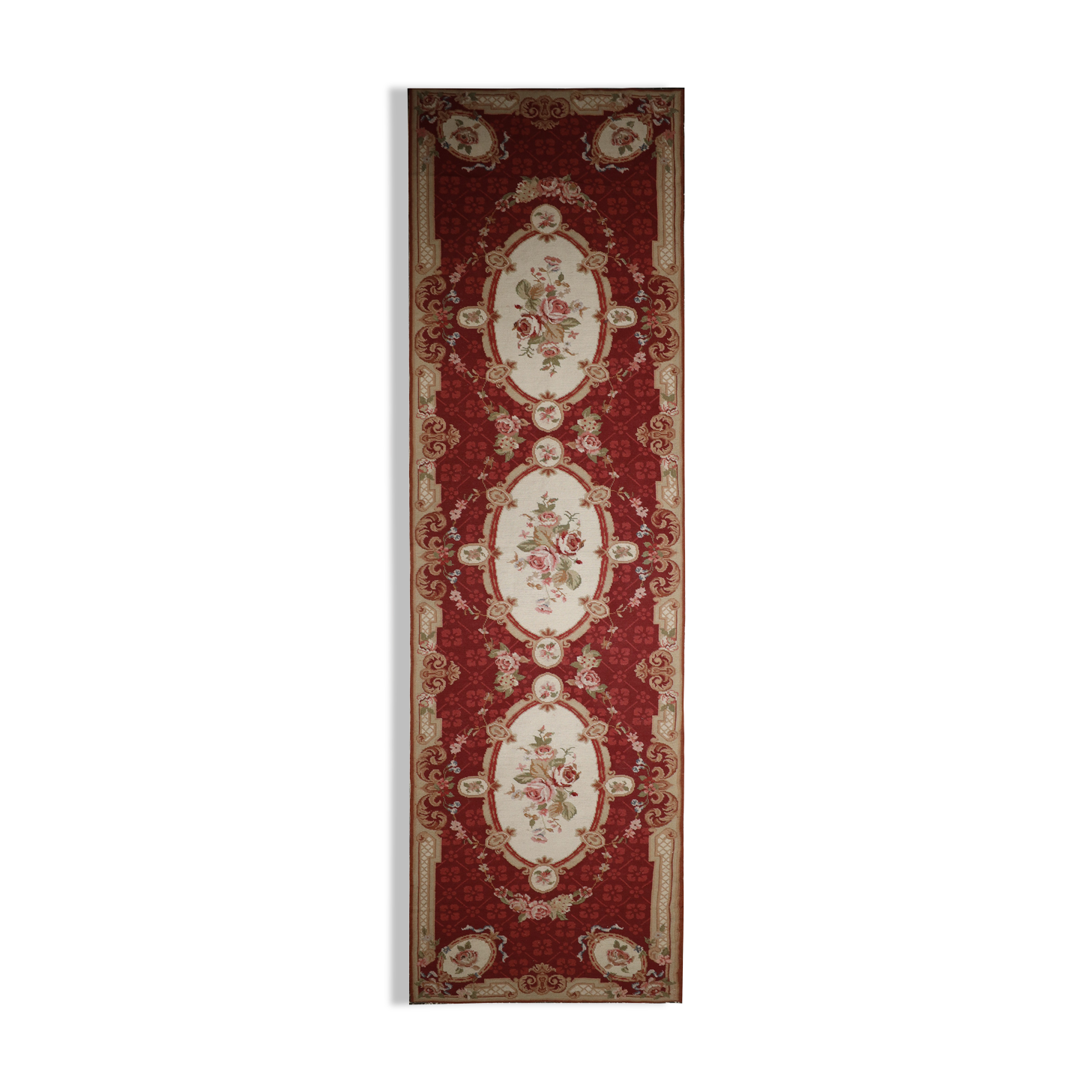 Long traditional needlepoint rug handwoven wool floral red runner rug-76x305cm