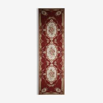 Long traditional needlepoint rug handwoven wool floral red runner rug-76x305cm