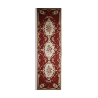 Long traditional needlepoint rug handwoven wool floral red runner rug-76x305cm