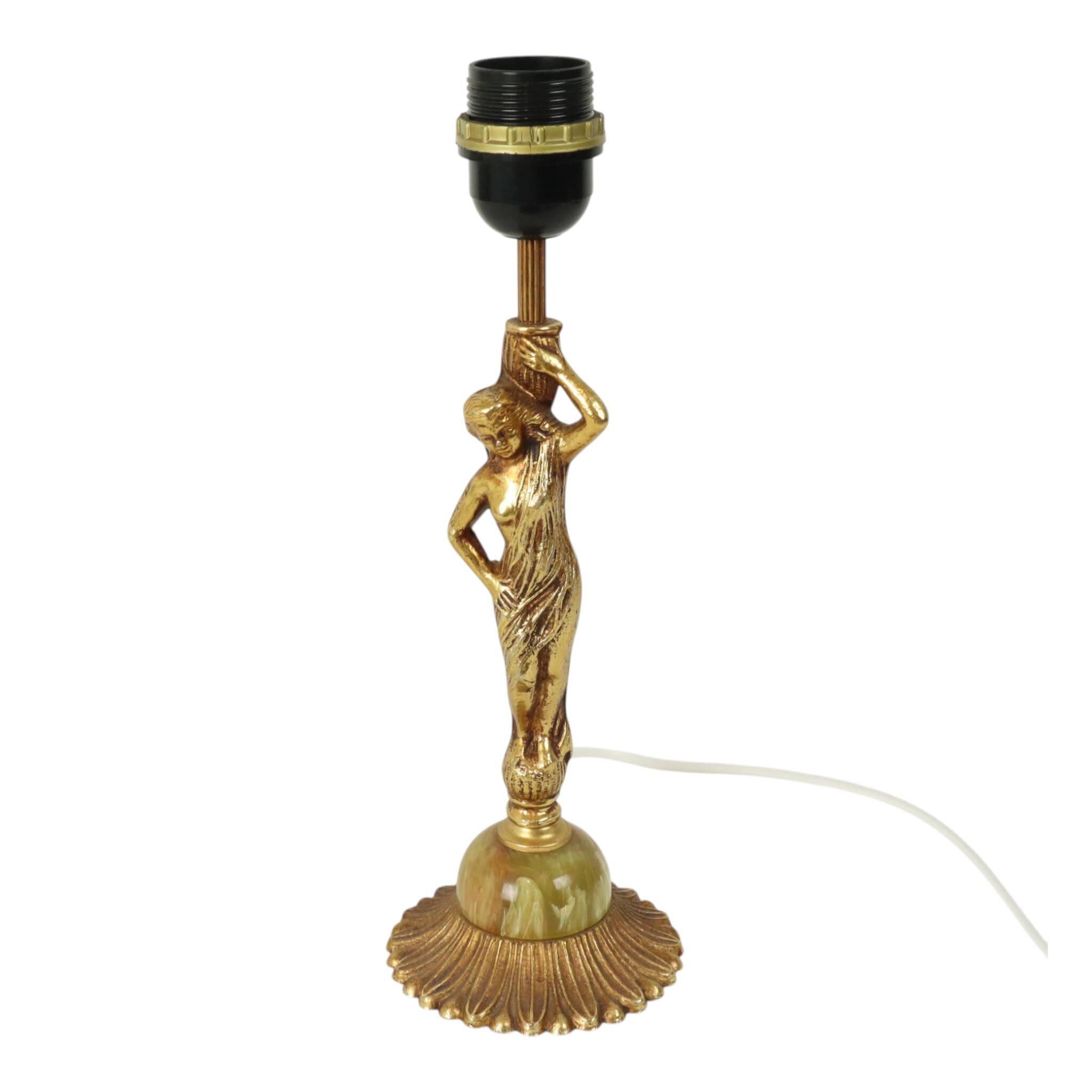 Vintage Table Lamp Female Figure Brass and Onyx Marble