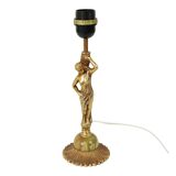 Vintage Table Lamp Female Figure Brass and Onyx Marble