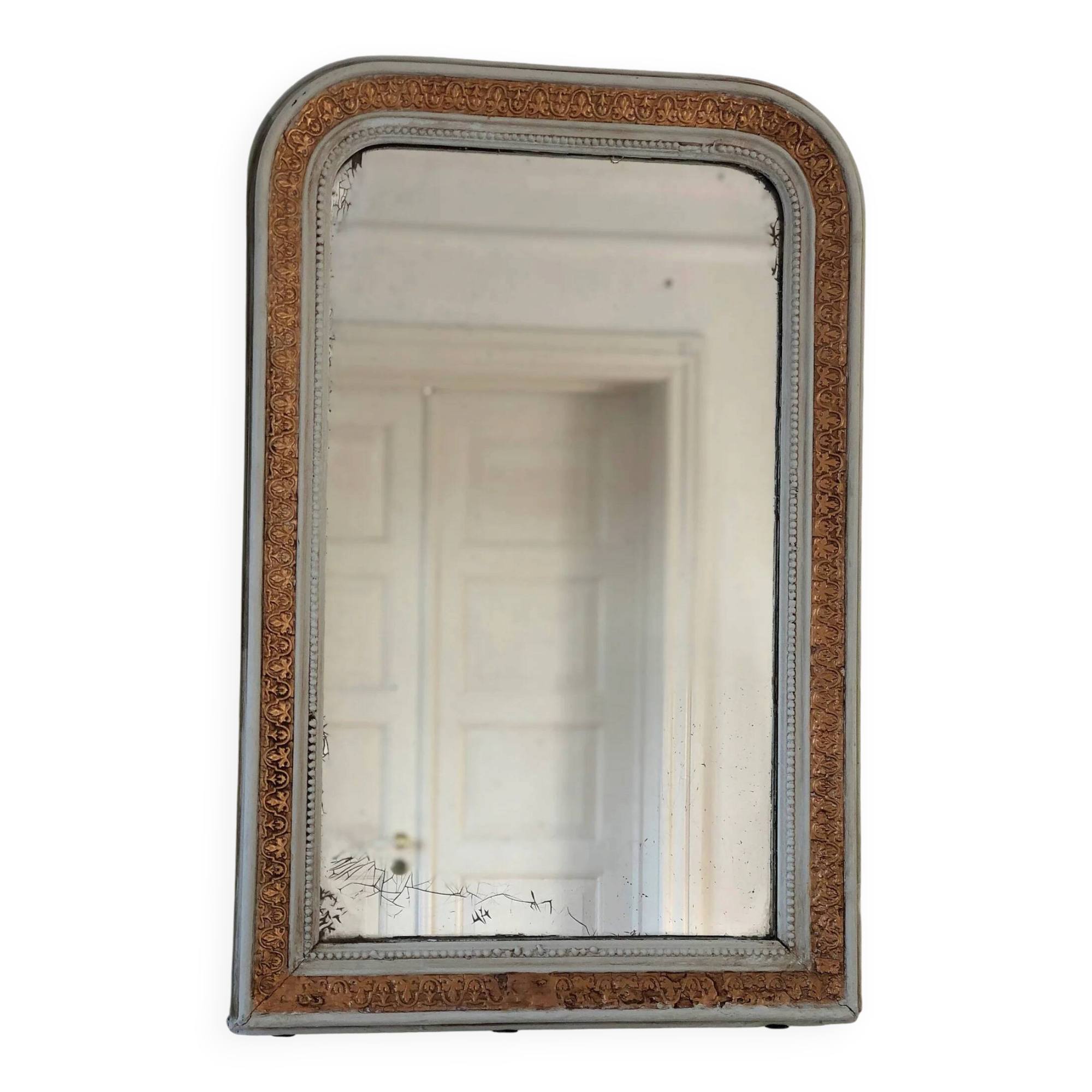 Miroir antique français Louis Philippe – crème et or, fin du 19e siècle