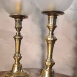 pair of art deco brass lamps with opaque etched glass 39x12