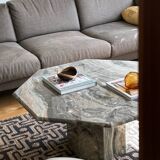 Table basse octogonale en marbre vintage italien en vert gris chaud