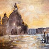 Signed painting oil on canvas landscape Venice "Santa Maria" sunset