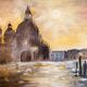 Signed painting oil on canvas landscape Venice "Santa Maria" sunset