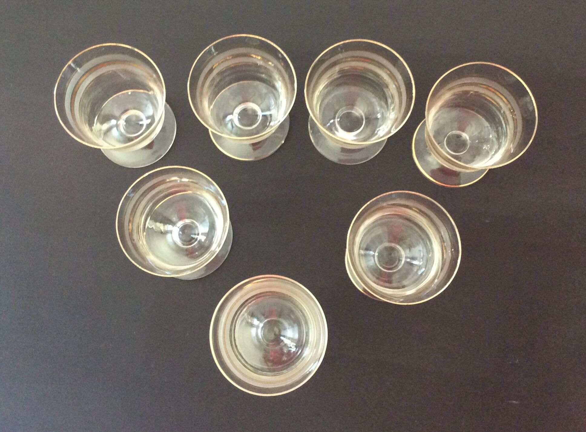 Fine glasses on pedestal with gold border - vintage