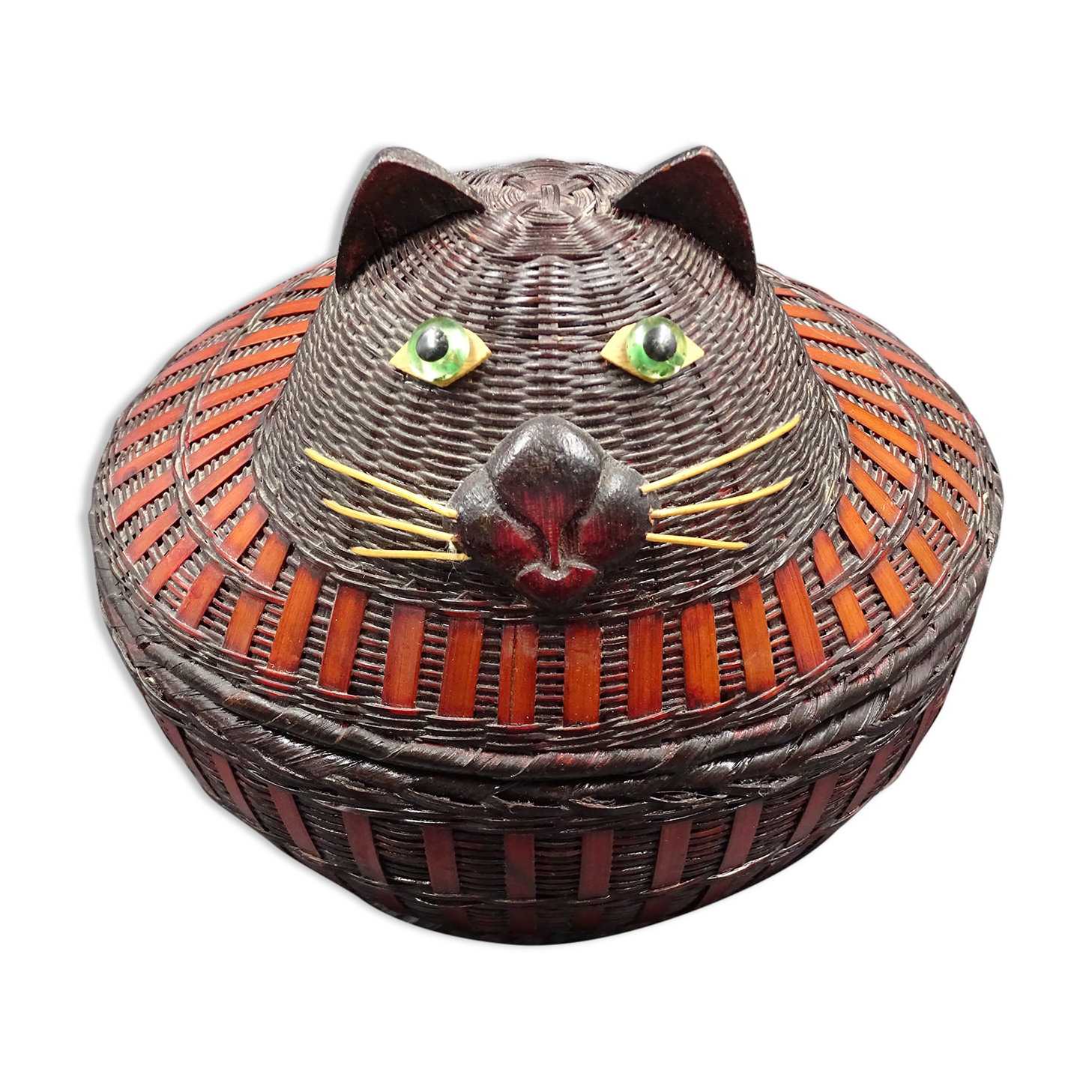 Wicker box "the cat" - Around 1970-1980