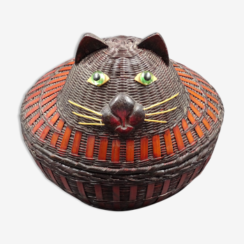 Wicker box "the cat" - Around 1970-1980