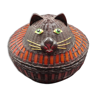 Wicker box "the cat" - Around 1970-1980