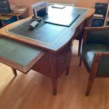 Antique Empire-style desk in burr veneer, green leather, with a dash.