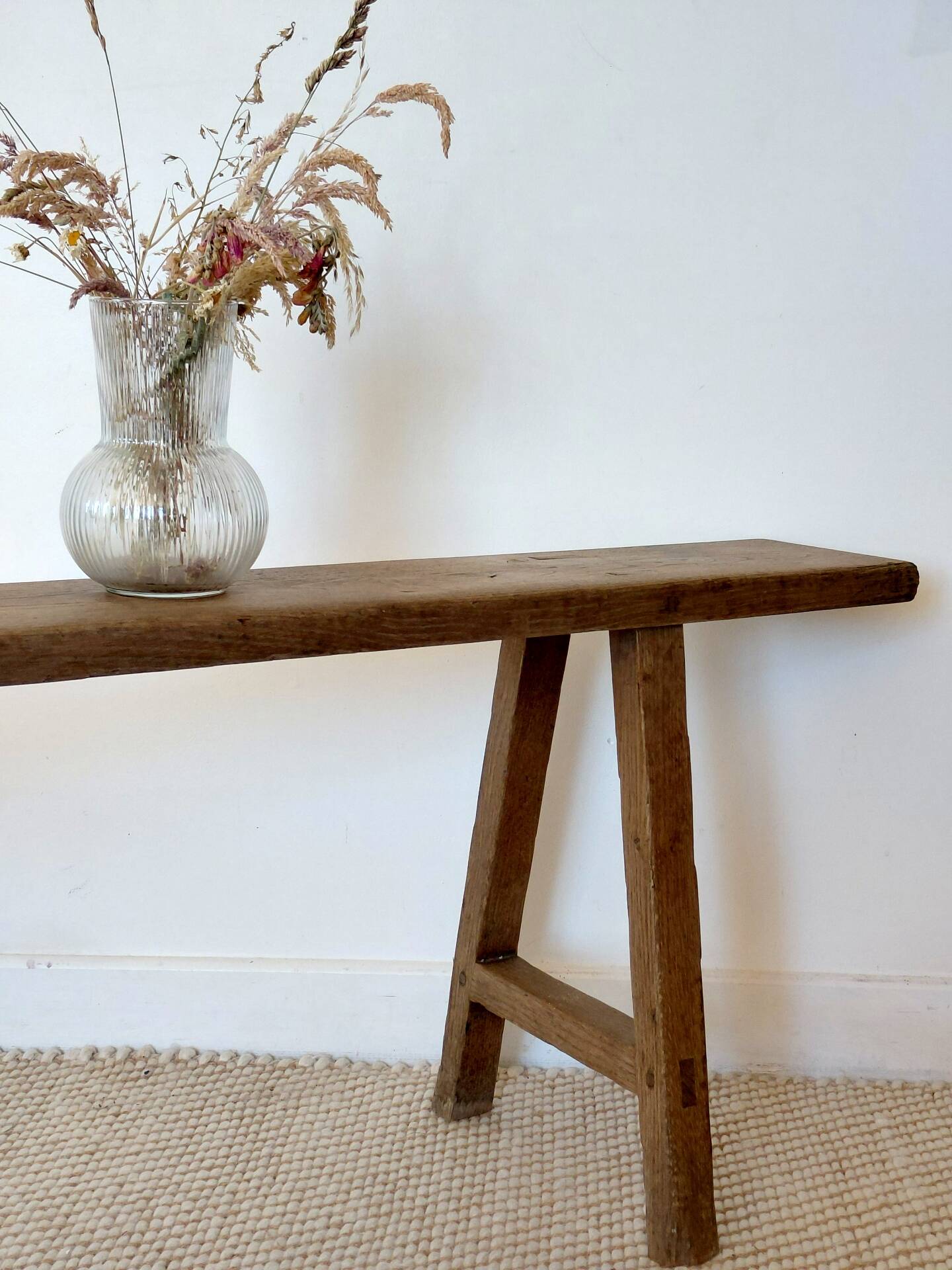 Large raw workshop bench with dowels - wabi-sabi spirit 175 cm