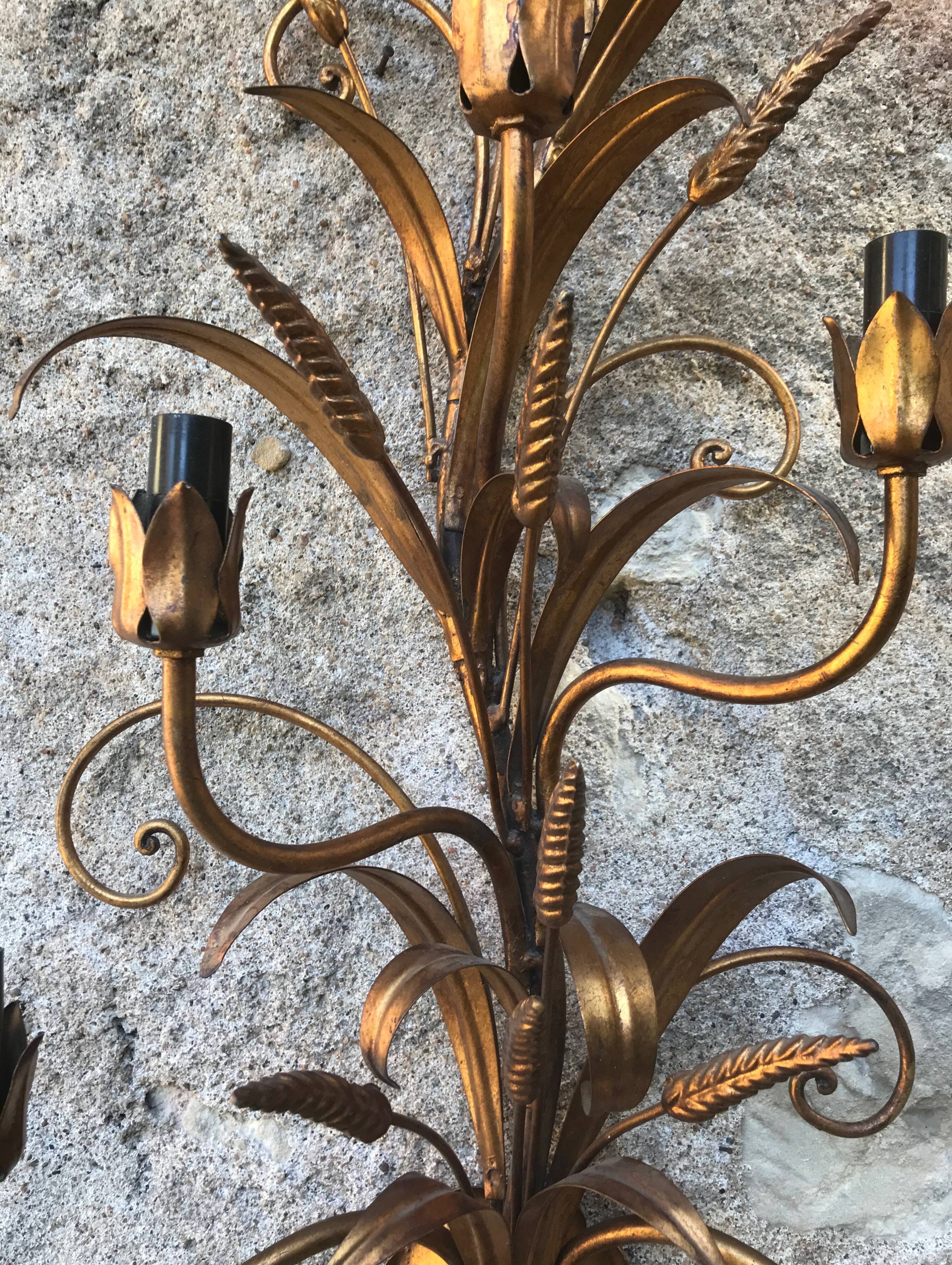 Paire d'appliques dorée épis de blé