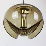 One of the two large smoked glass chandeliers by Peill & Putzler, Germany, 1970s.