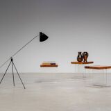 Set of three side tables in plexiglass and elm wood 1970 France