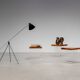 Ensemble de trois tables d'appoint en plexiglas et bois d'orme 1970 France