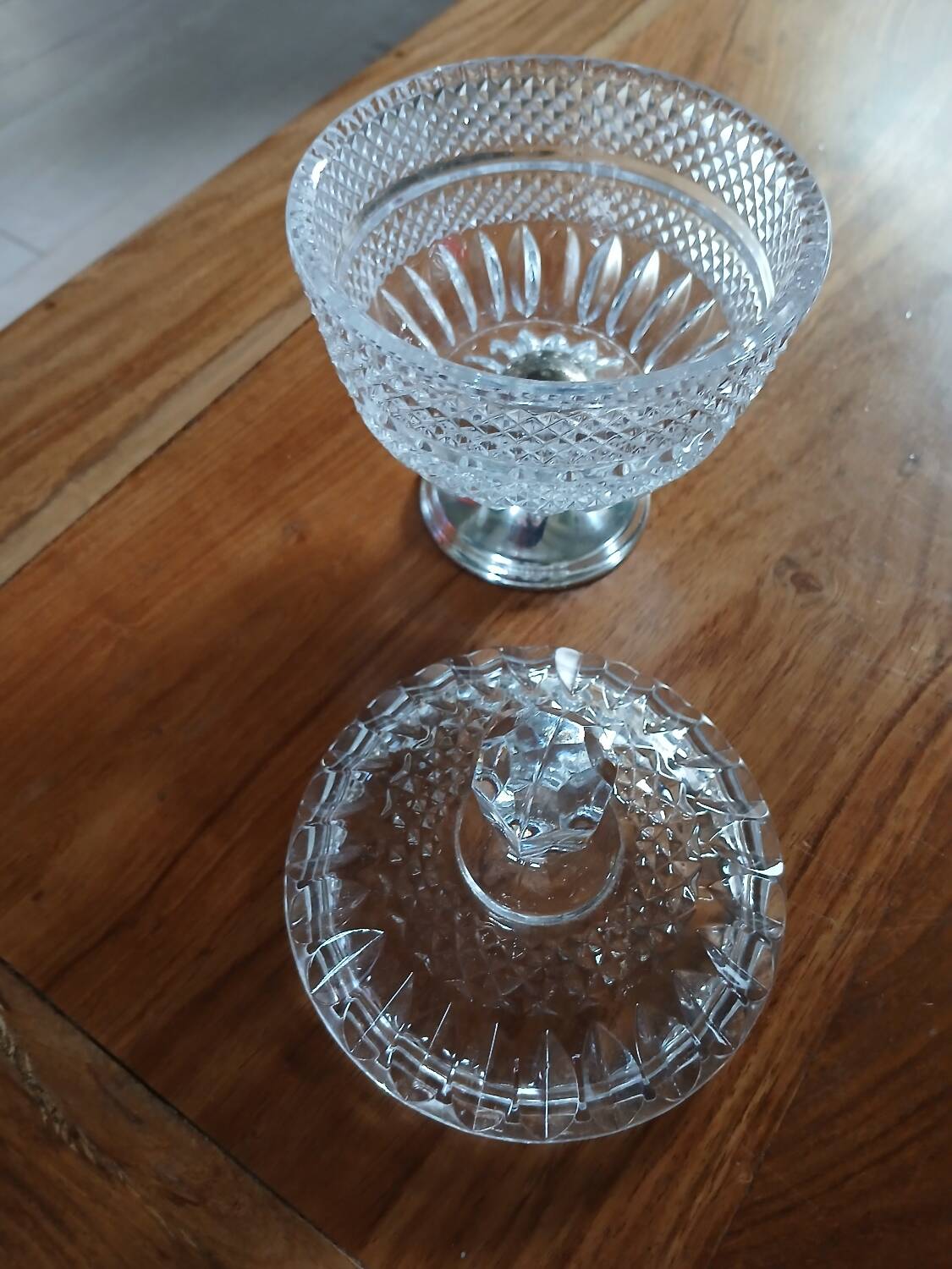 Antique glass and metal sugar bowl