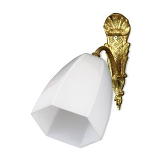 Wall lamp with swan neck swan neck, white opaline tulip brass, art deco