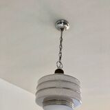 Hanging lamp speckled glass and chrome 1950