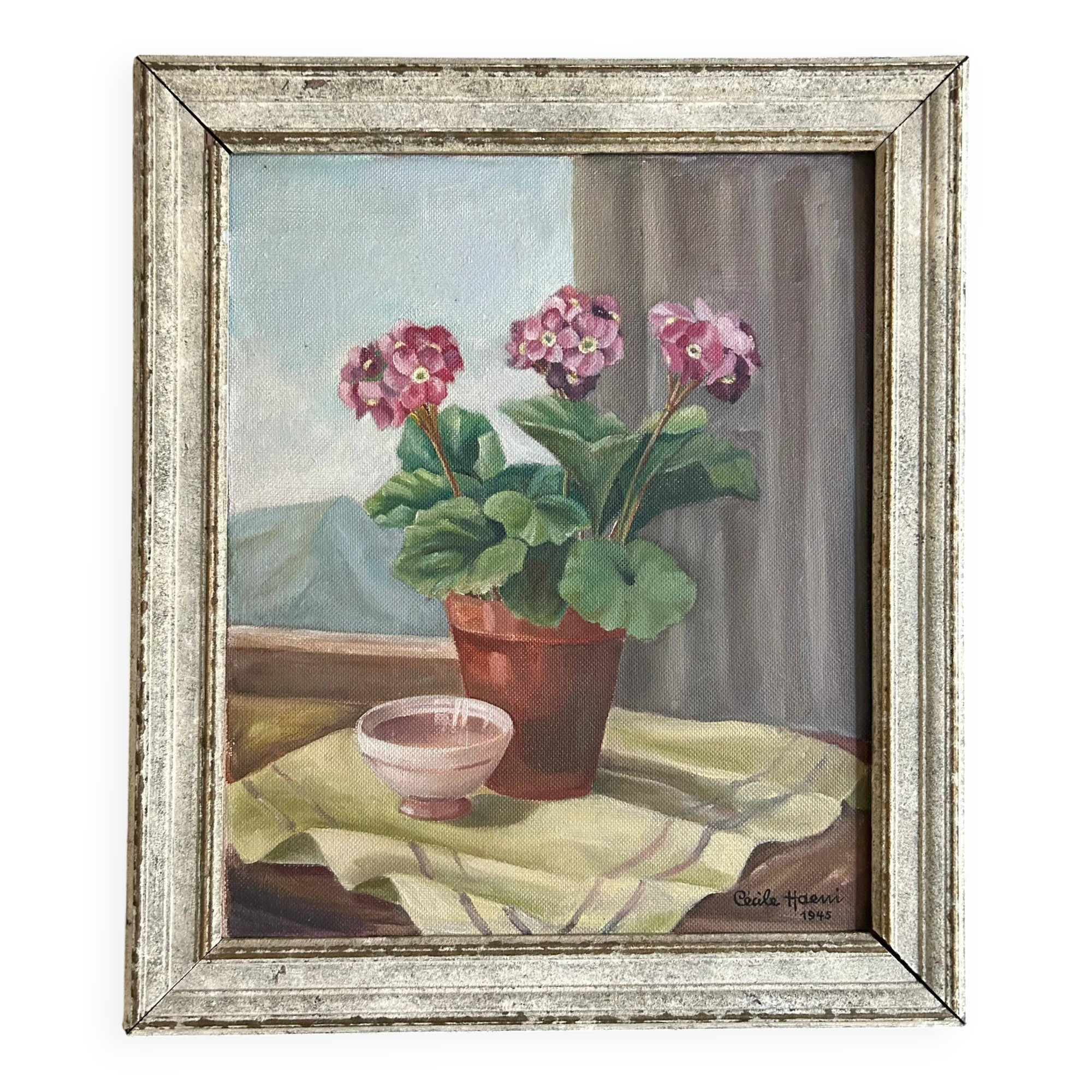 1940s Bouquet of Hydrangeas Still Life Oil Painting