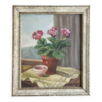 1940s Bouquet of Hydrangeas Still Life Oil Painting