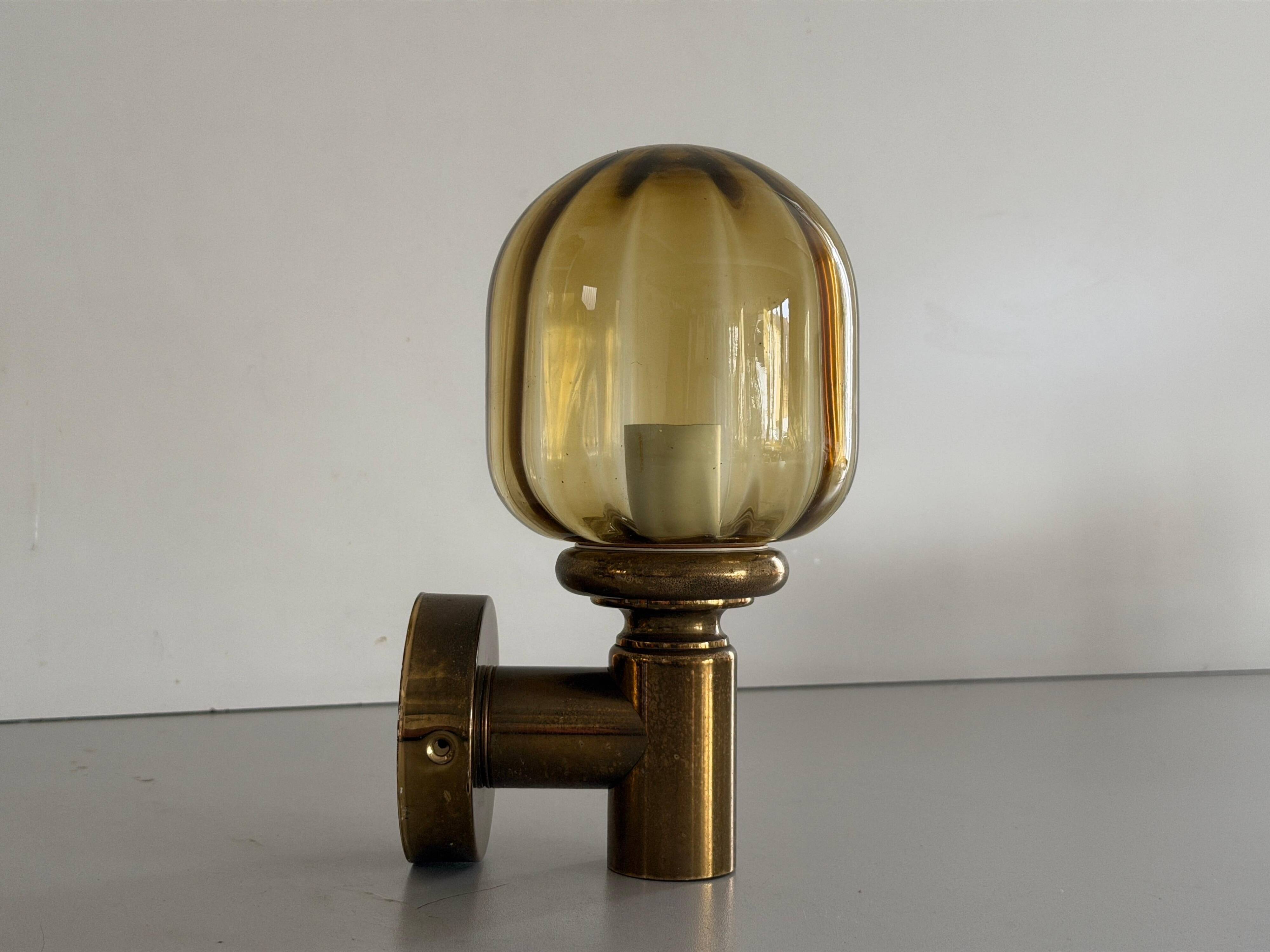 Pair of yellow glass and brass wall lights from the mid-century by N Leuchten, 1960s, Germany.