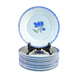 12 flat plates badonviller décor blue flower no digoin nº1