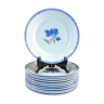 12 assiettes plates badonviller décor fleur bleu no digoin nº1