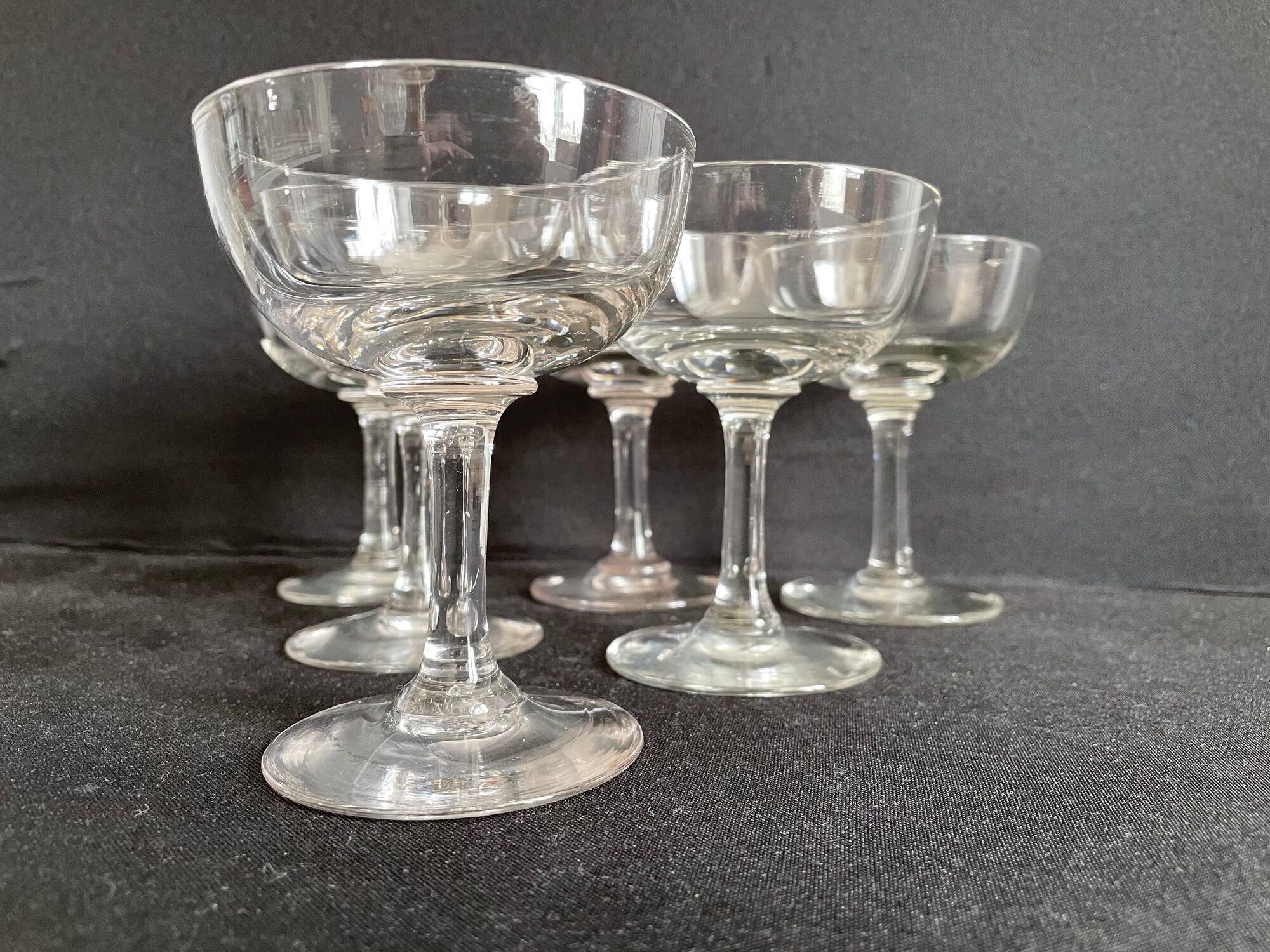 Lot de 6 coupes à champagne, Napoléon III, 1/2 cristal soufflé et taillé