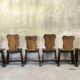 Set of six vintage brutalist wooden chairs.