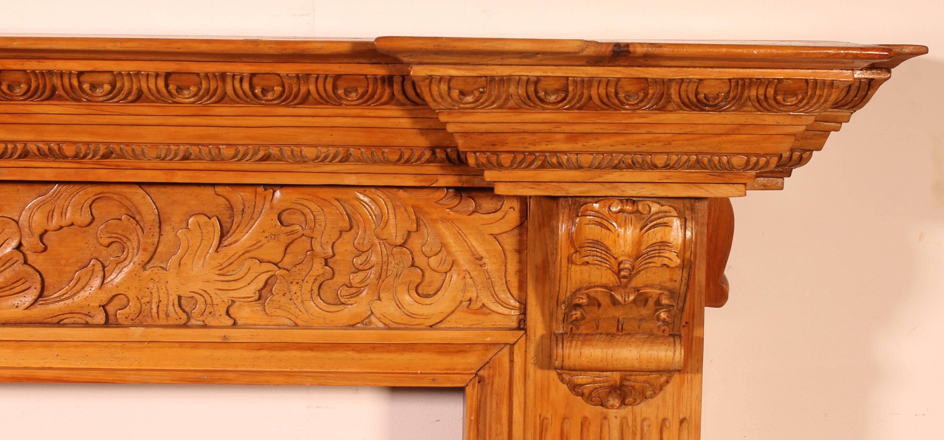 Transitional style beechwood fireplace mantel - 19th century