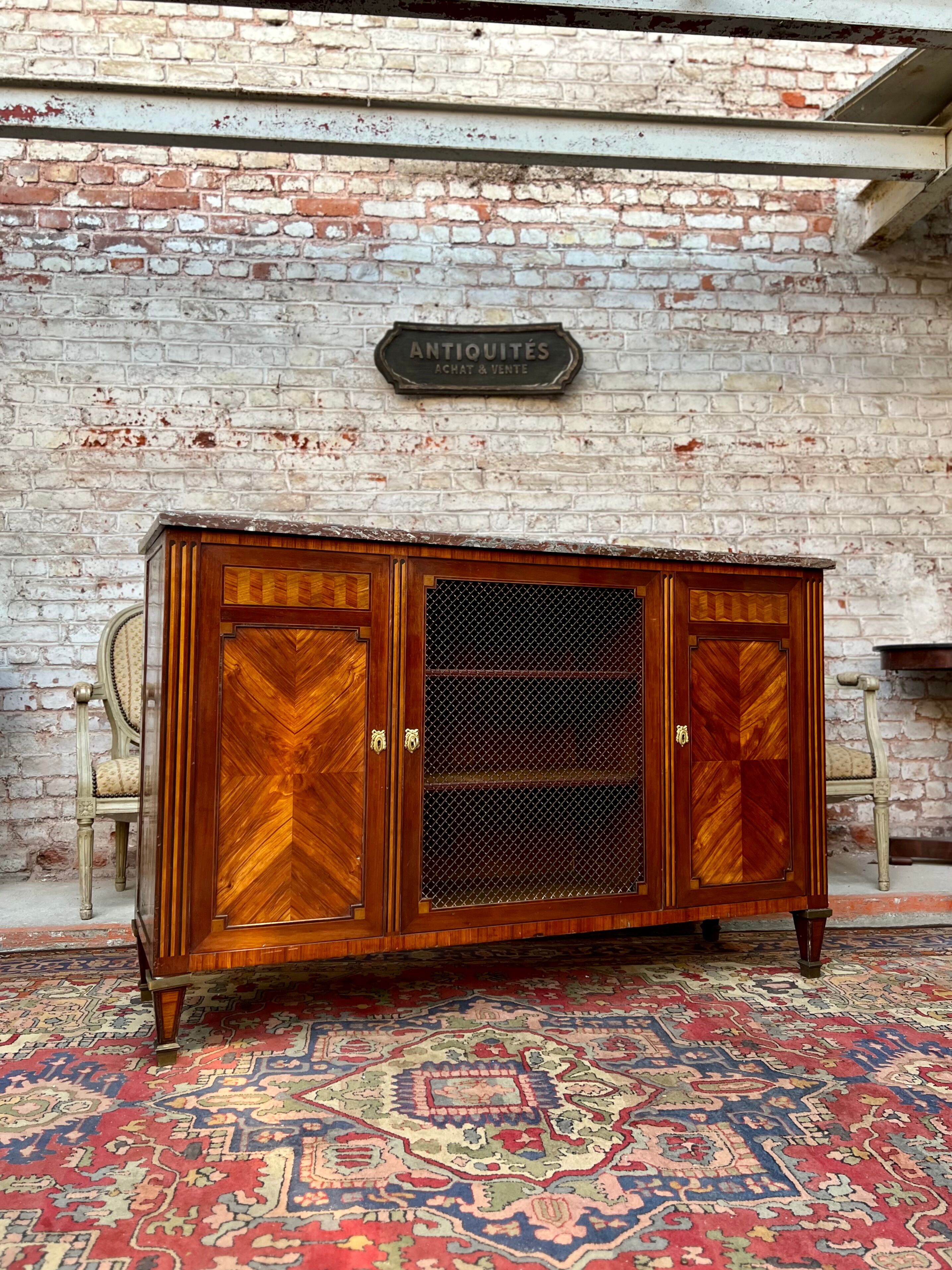 Low sideboard in marquetry style Louis XVI late nineteenth century