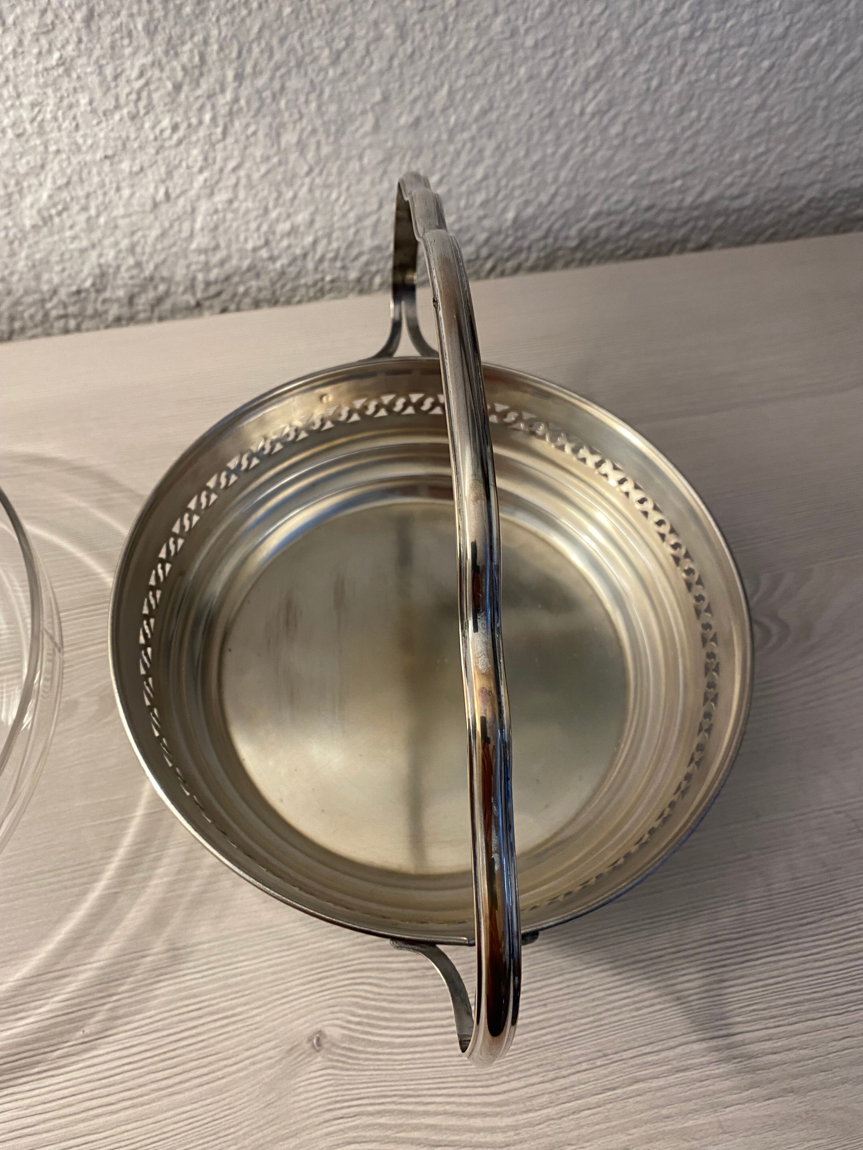 Art Deco fruit bowl in silver-plated metal and glass